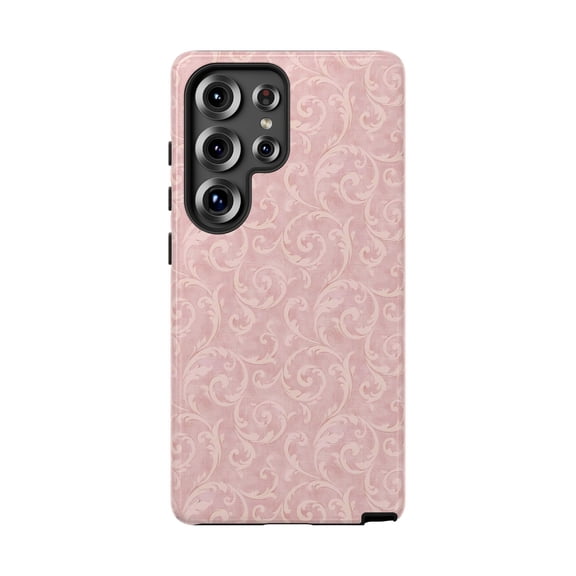 Yoofine Pink Damask Tough Case for Samsung Galaxy, Vintage Floral Scroll