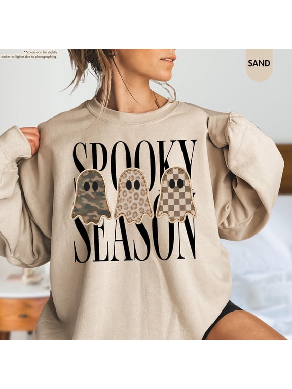 Spooky Season Sweatshirt, Leopard Camo Ghost Halloween Crewneck