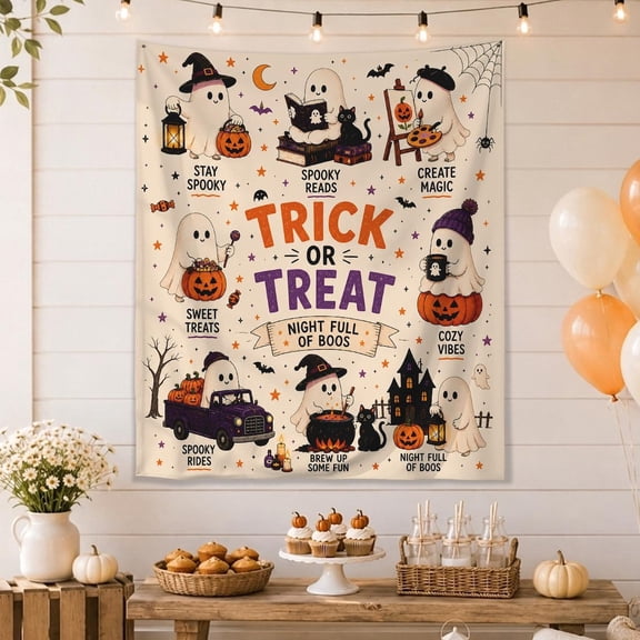 Yoofine Trick or Treat Halloween Tapestry, Cute Ghost Wall Hanging Decor