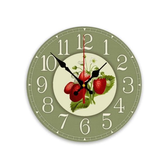 Yoofine Vintage Strawberry Round Wall Clock, Farmhouse Silent MDF 10 Inch