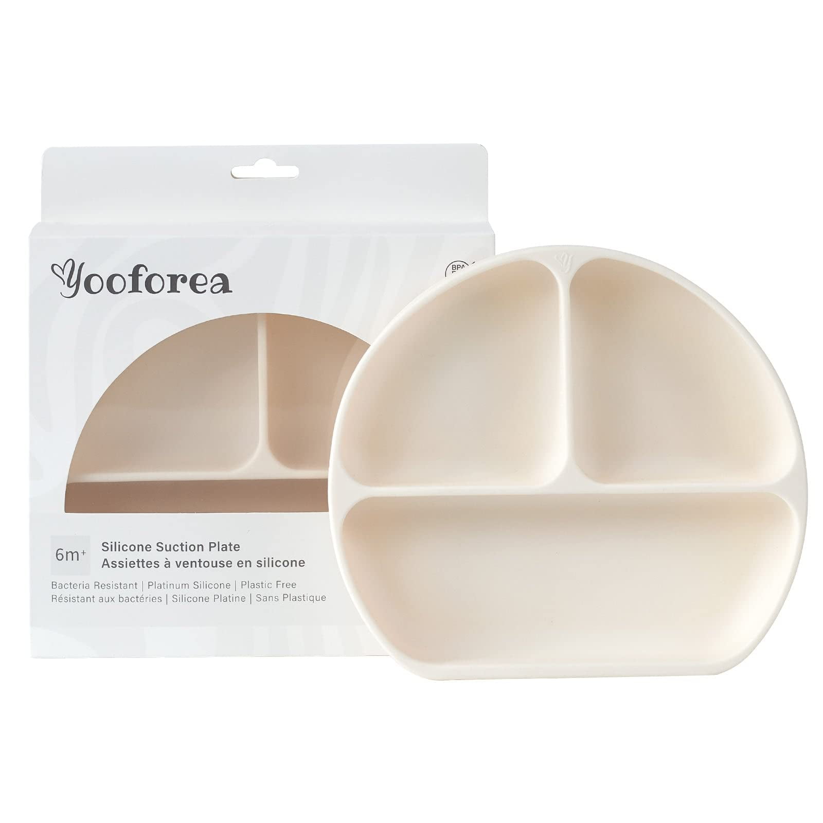 Yooforea Platinum Silicone Baby Suction Plate (Upgraded), Baby Led Weaning Plate, 100% Food Grade Silicone, Non Sticky Stain Resistant by UV Treatment, Dishwasher, Microwave Safe, BPA BPS Free - Honey