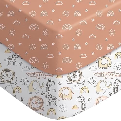Yoofoss Baby Crib Sheets 2 Pack - Super Soft Microfiber Fitted Sheets For Standard Crib And Toddler Mattress, Green + Leaf