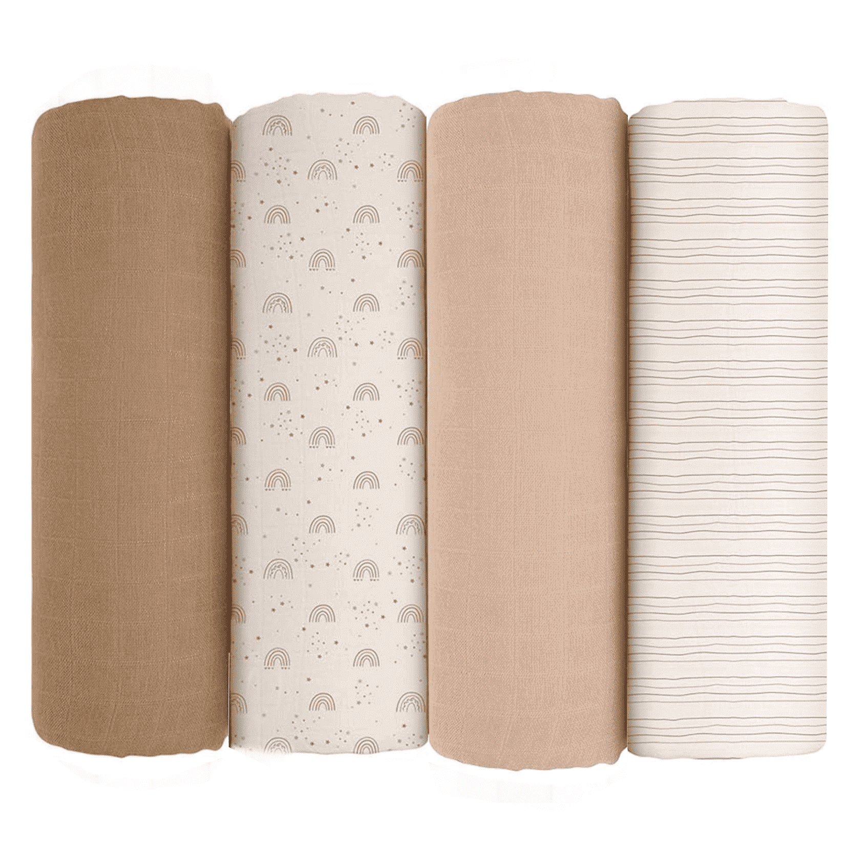 Yoofoss Muslin Swaddle Blankets, Organic Baby Blankets, 47 x 47 Inches Receiving Blanket 4-Pack for Baby Boys and Girls, Baby Essentials for Newborns Soft Breathable Coffee & Brown