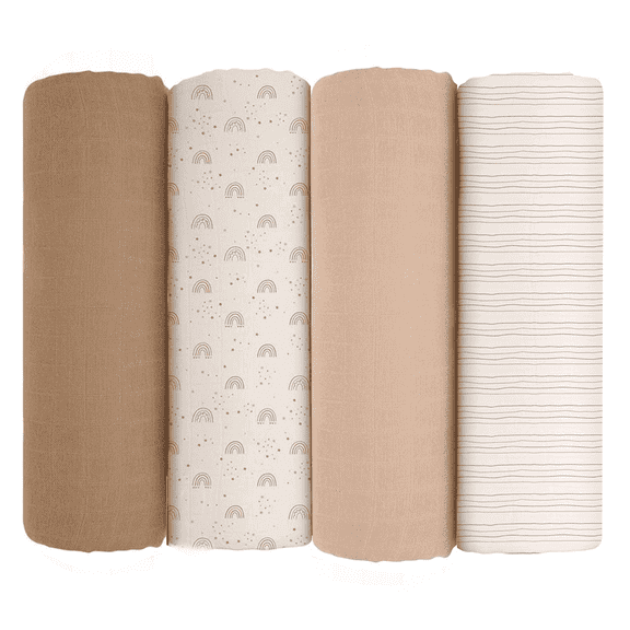 Yoofoss Muslin Swaddle Blankets, Organic Baby Blankets, 47 x 47 Inches Receiving Blanket 4-Pack for Baby Boys and Girls, Baby Essentials for Newborns Soft Breathable Coffee & Brown