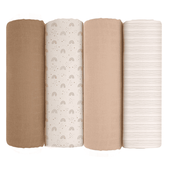 Yoofoss Muslin Swaddle Blankets, Organic Baby Blankets, 47 x 47 Inches Receiving Blanket 4-Pack for Baby Boys and Girls, Baby Essentials for Newborns Soft Breathable Coffee & Brown