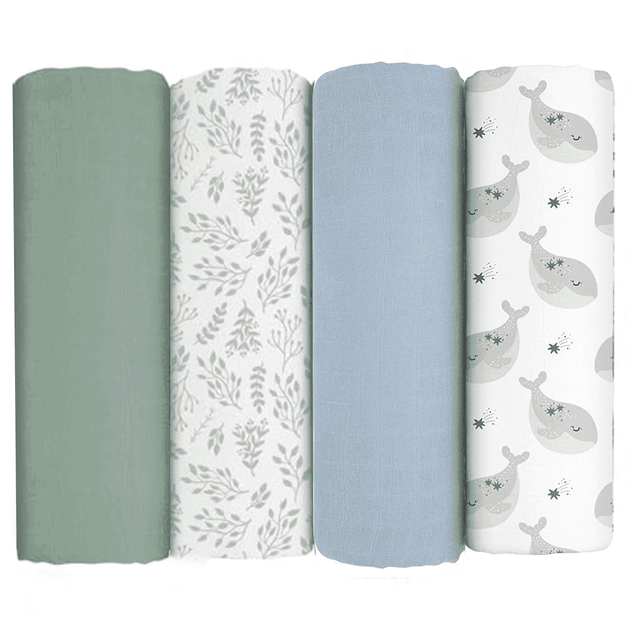 Yoofoss Muslin Swaddle Blankets, Organic Baby Blankets, 47 x 47 Inches Receiving Blanket 4-Pack for Baby Boys and Girls, Baby Essentials for Newborns Soft Breathable Green Leaves