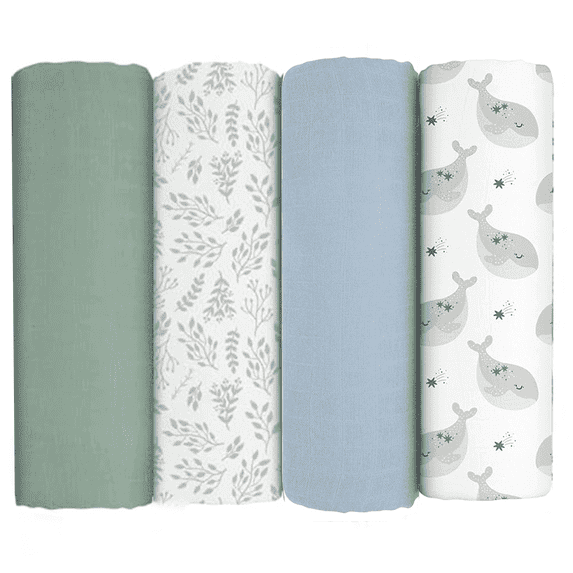 Yoofoss Muslin Swaddle Blankets, Organic Baby Blankets, 47 x 47 Inches Receiving Blanket 4-Pack for Baby Boys and Girls, Baby Essentials for Newborns Soft Breathable Green Leaves