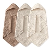 YOOFOSS Hooded Baby Towels for Newborn, 3 Pack 100% Muslin Organic Cotton Baby Bath Towel with Hood for Babies, Infant, Toddler and Kids, 32"x32", Newborn Essen