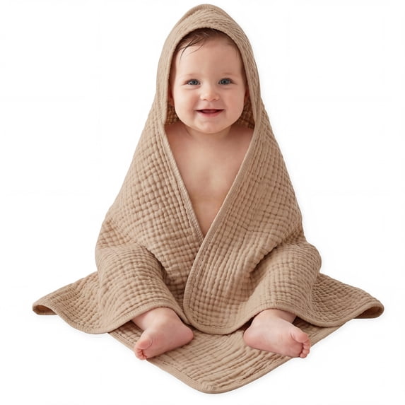 Yoofoss Hooded Baby Towels for Newborn 1 Pack 100% Muslin Organic Cotton Baby Bath Towel with Hood for Babies, Infant, Toddler and Kids, 32x32Inch