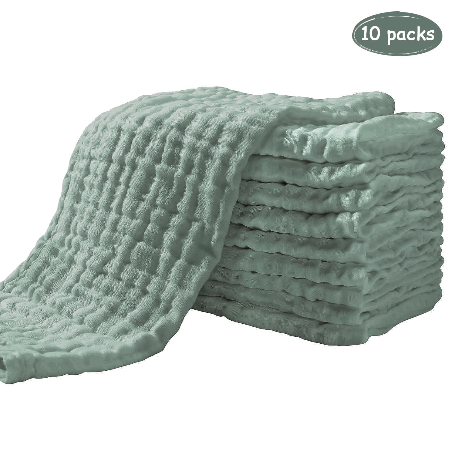 Yoofoss Muslin Burp Cloths for Baby 10 Pack 100% Organic Cotton Baby Washcloths for Boys Girls Large 20''X10'' Super Soft and Absorbent Dark Green