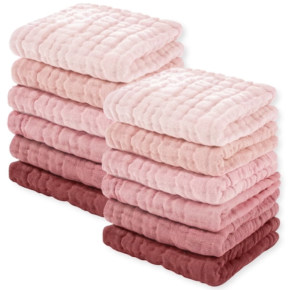 YOOFOSS Muslin Burp Cloths 100% Organic Cotton Baby Face towels 12 Pack Baby Washcloths for Showering 12"x12" Soft and Absorbent Baby Towels