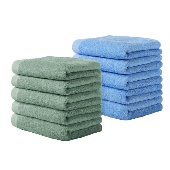Yoofoss Luxury Washcloths Towel Set 10 Pack Baby Wash Cloth for Bathroom-Hotel-Spa-Kitchen Multi-Purpose Fingertip Towels & Face Cloths Green & Blue