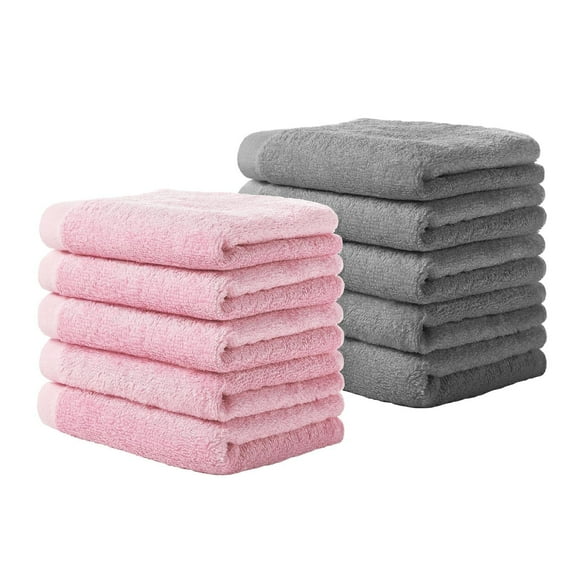 Yoofoss Luxury Washcloths Towel Set 10 Pack Baby Wash Cloth for Bathroom-Hotel-Spa-Kitchen Multi-Purpose Fingertip Towels & Face Cloths Pink & Grey