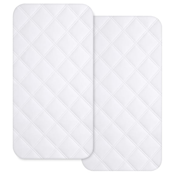 Yoofoss Waterproof Bassinet Mattress Pad Cover 2 Pack Fit for Rectangle Bassinet Mattress, Baby Bassinet Mattress Protector for Boys and Girls 34X19in