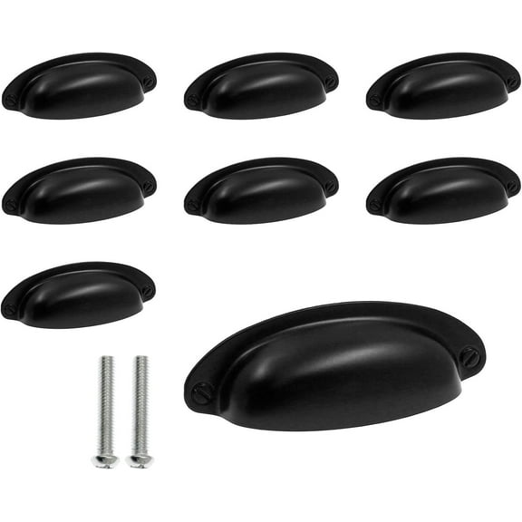 Yoohey 8Pack 3.5" Hole Center Vintage Farmhouse Style Pulls Cup Pull Handles, Flat Bronze Cabinet Cup Pulls for Cabinet Dresser Drawer Bin, Black