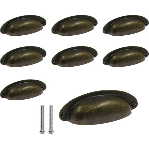 Yoohey 8Pack 3.5" Hole Center Vintage Farmhouse Style Pulls Cup Pull Handles, Flat Bronze Cabinet Cup Pulls for Cabinet Dresser Drawer Bin, Bronze