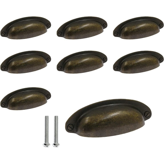 Yoohey 8Pack 3.5" Hole Center Vintage Farmhouse Style Pulls Cup Pull Handles, Flat Bronze Cabinet Cup Pulls for Cabinet Dresser Drawer Bin, Bronze