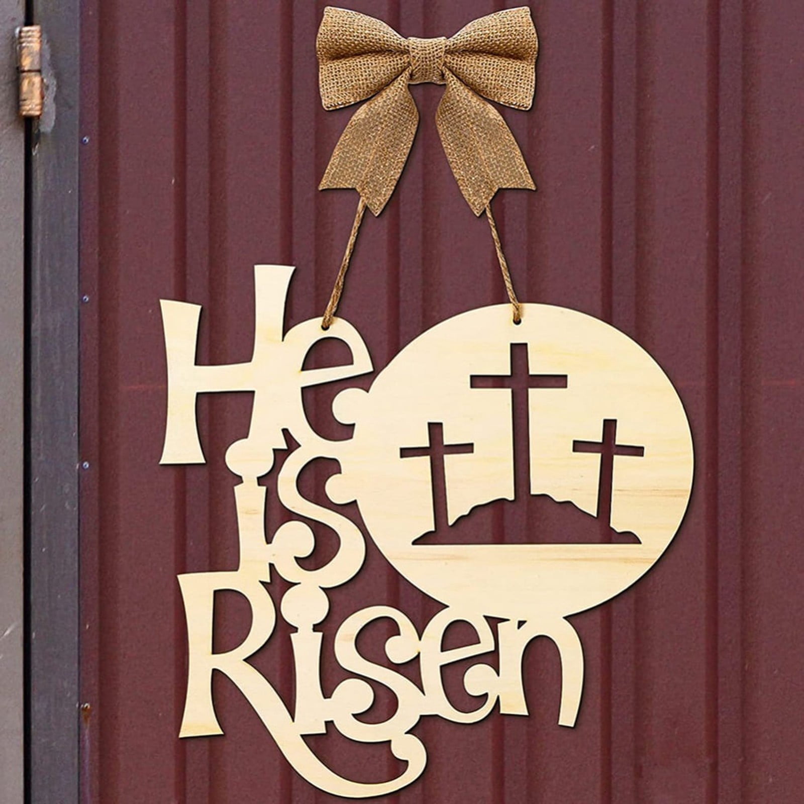 Religiöses Oster-Türschild "He Is Risen" – Rustikales Holzschild Mit Juteschleife Für Haustür, Wand Oder Fenster