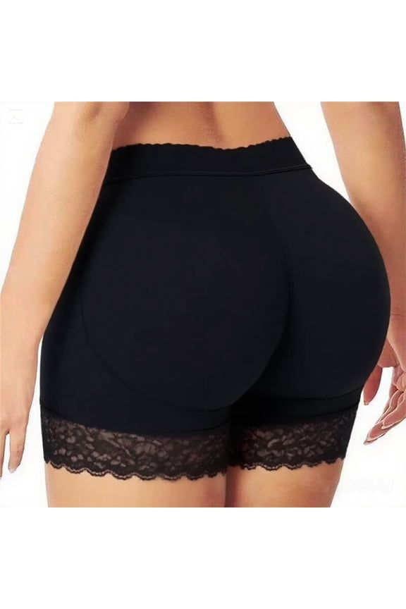 Women Butt Lifter High Waist Padded Hip Enhancer Underwear Seamless Lace Body Shaper Firm Control Boyshorts Black XXL