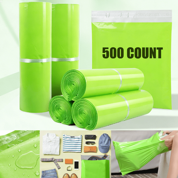 Yookia 12x15.5 Inch Poly Mailers 500 Pcs – Tear-Proof, Self-Sealing, Waterproof Shipping Bags for Clothing & E-commerce Packaging (Green)