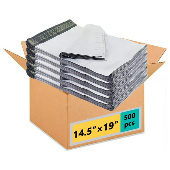 Yookia 14.5x19 Inch Poly Mailers 500 Pcs – Tear-Proof, Self-Sealing, Waterproof Shipping Bags for Clothing & E-commerce Packaging (Classic White)