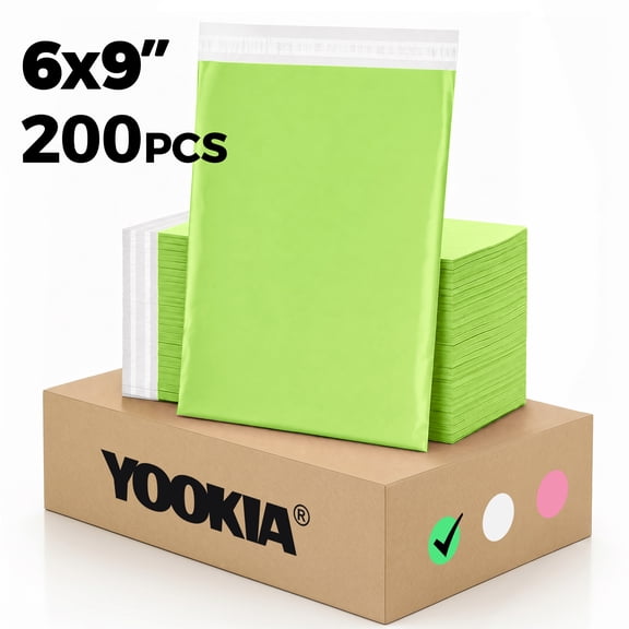Yookia 6x9 Inch Poly Mailers 200 Pcs, Self Seal Shipping Bags Tear-Proof Waterproof, Mailing Poly Bags for Clothing, Shoes, Books, E-commerce Packaging,Small Busniess(Green)