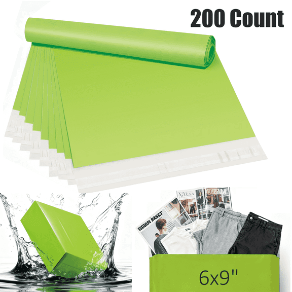 Yookia 6x9 Inch Poly Mailers 200 Pcs, Self Seal Shipping Bags Tear-Proof Waterproof, Mailing Poly Bags for Clothing, Shoes, Books, E-commerce Packaging,Small Busniess(Green)