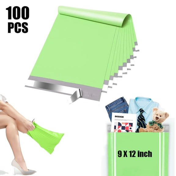 Yookia 9x12 Inch Poly Mailers 100 Pcs – Tear-Proof, Self-Sealing, Waterproof Shipping Bags for Clothing & E-commerce Packaging (Green)