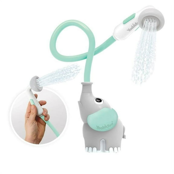 Yookidoo Turquoise Elephant Baby Shower Head and Rinser for Newborns in Tub or Sink