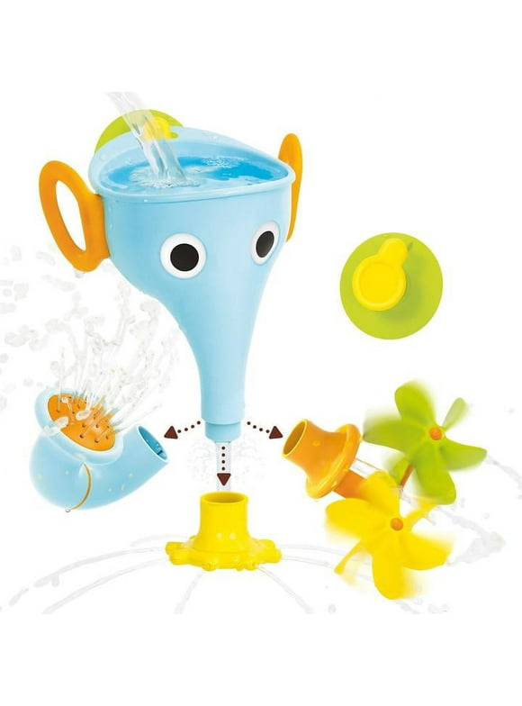 Yookidoo FunEleFun Fill ‘N’ Sprinkle Bath Toy. an Elephant Trunk Funnel Toddlers Play with 3 Interchangeable Trunk Accessories That Spins, Twist and Sprinkle, Promotes Kids STEM-Based Learning (Blue)