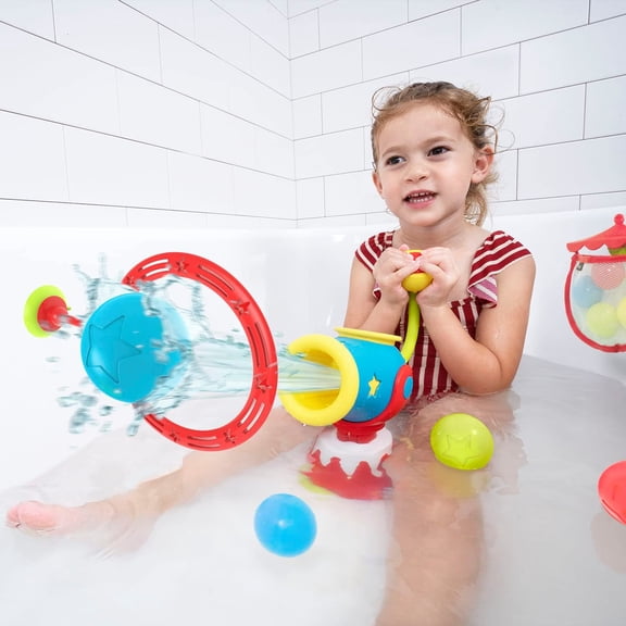 Yookidoo Toddler Bath Toy - Water Cannon Ball Blaster Shooting Game for Bathtub - 5 Balls Plus Target Hoop , Kinetic Hand-Powered Pump (Ages 3-6)