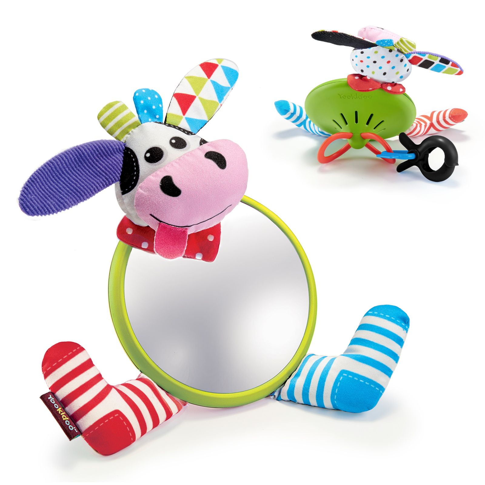 Yookidoo My First Mirror Friend - Baby Safe Tummy Time Toy for Infants 0-6 Months, Mirror & Rattle - Cow Design