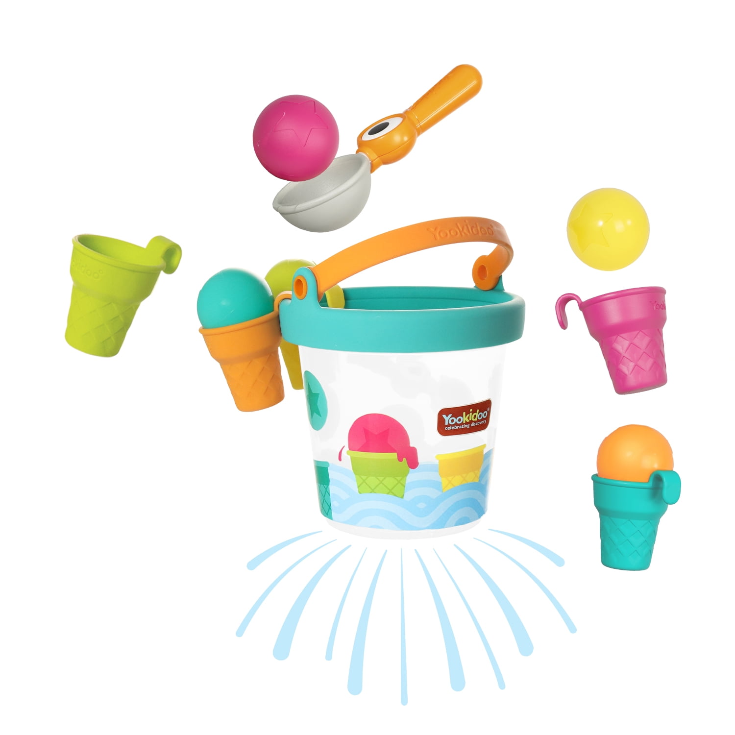 Yookidoo Ice Cream Bucket - Baby Bath Toys Scoop 'N' Splash Set with Floating Cups and Ice Cream Scooper - Water Toys for Toddlers Bathtime Fun