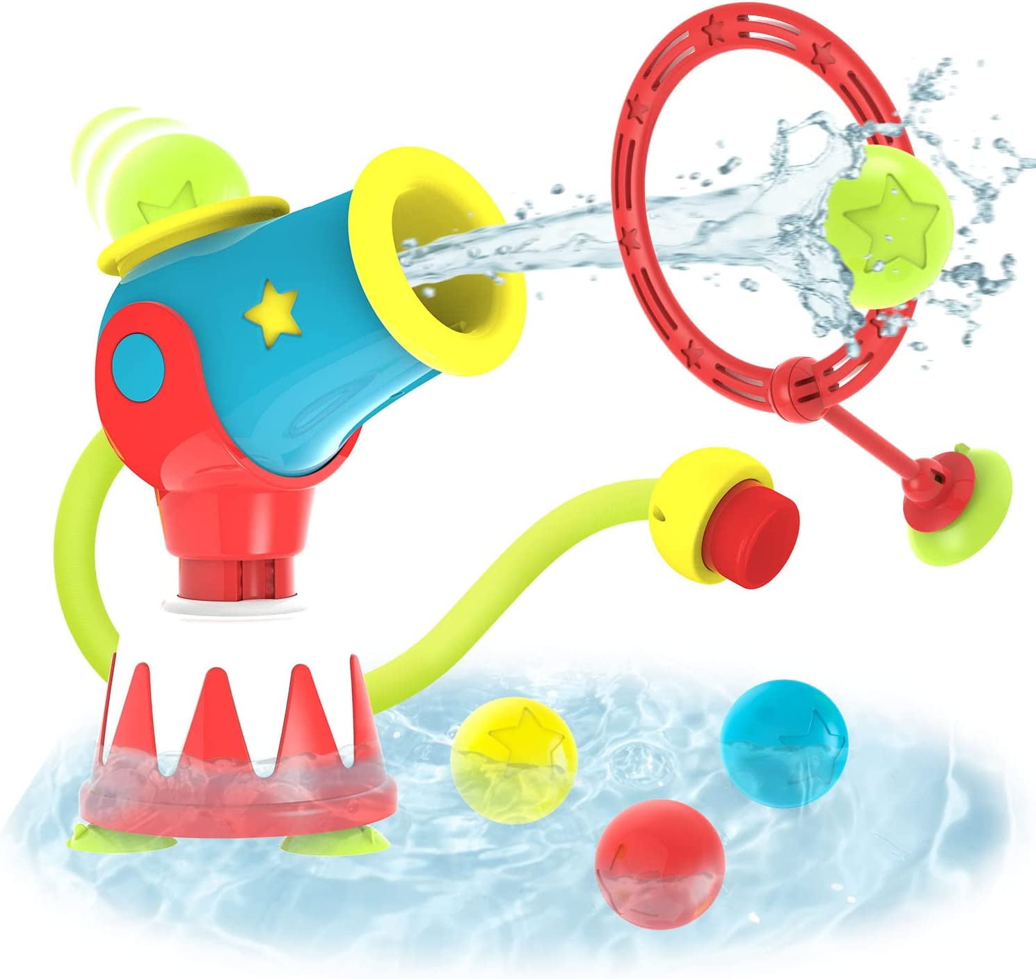 Yookidoo Toddler Bath Toy - Water Cannon Ball Blaster Shooting Game for Bathtub - 5 Balls Plus Target Hoop , Kinetic Hand-Powered Pump (Ages 3-6)