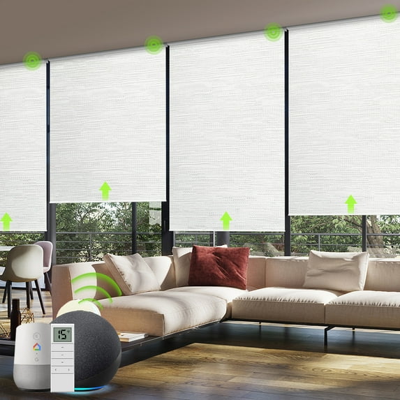 Yoolax Motorized Blind Remote Control Smart Roller Shade(Jacquard White,59"W x 72"H)