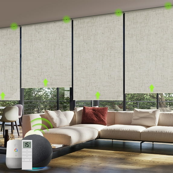 Yoolax Motorized Blind Remote Control Smart Roller Shade(Linen Beige,34"W x 72"H)
