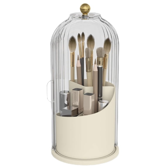 Yoolens Makeup Brush Holder Organizer with Lid, 360 Rotating Clear Dustproof Makeup Brushes Organizer for Vanity Desktop Bathroom Countertop
