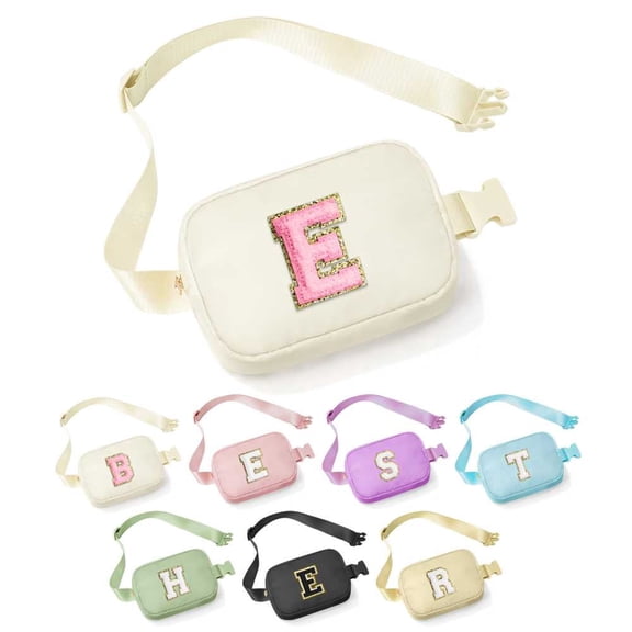 Yoolife Initial Fanny Pack for Girls Women, Small Crossbody Bags for Women, Travel Running Belts Bag for Kids, Birthday Gifts for Girls, White, E
