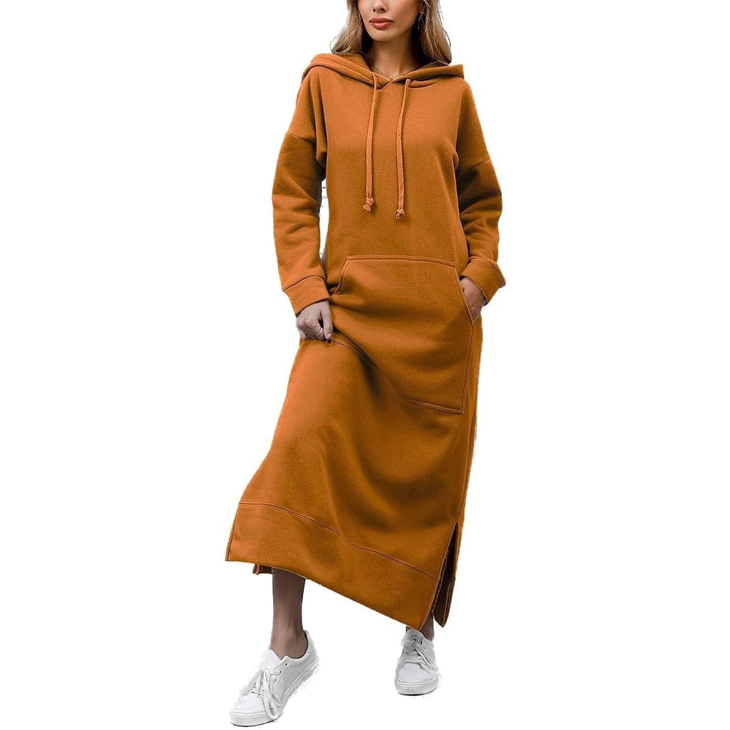 Yoolin Womens Long Fleece Maxi Pullover Sweatshirt Dresses Baggy Hooded ...