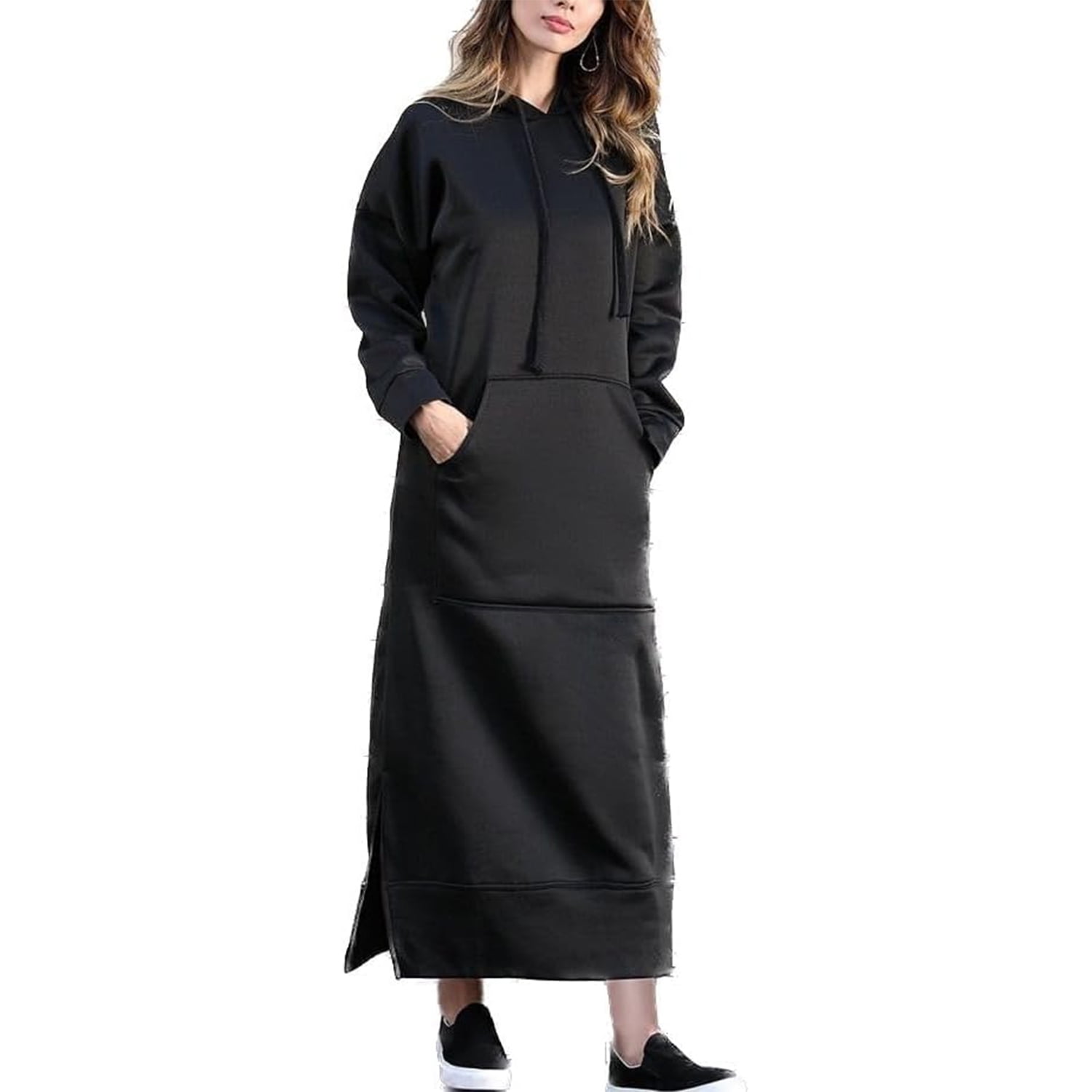 Yoolin Womens Long Fleece Maxi Pullover Sweatshirt Dresses Baggy Hooded Sweat Shirt Robe Dress with Pockets