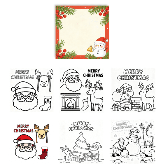 Yooma 100 Pcs Christmas Coloring Sticky Notes: Unique Random Non-Repeat Patterns, Thickened Paper Anti-Bleed, Holiday Memo Pads for Home Office
