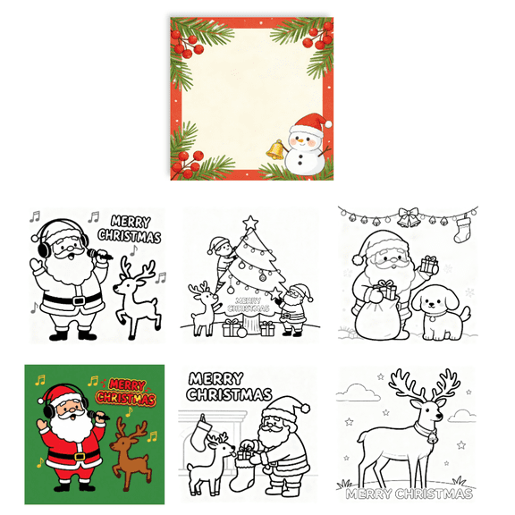 Yooma 100 Pcs Christmas Coloring Sticky Paper: Random Non-Repeat Patterns, Thickened Anti-Bleed, Daily Reminder Memo Pads