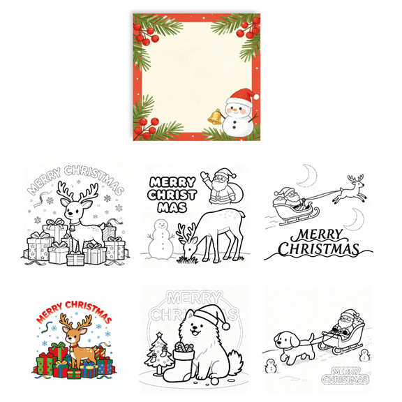 Yooma 100 Sheets Thick Christmas Coloring Sticky Notes: Non-Repeat Random Patterns, Anti-Bleed Paper, Holiday Supplies