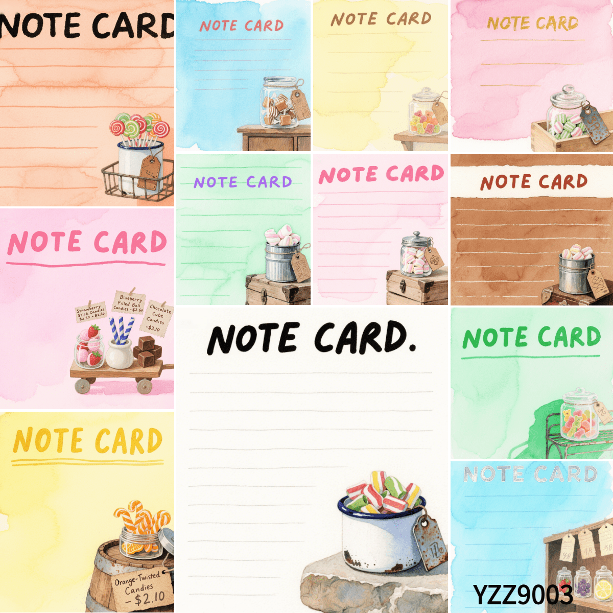 Yooma Candy Shop Watercolor Note Cards - Vibrant & Charming Designs ...