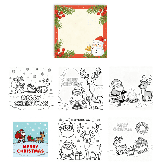 Yooma Christmas Coloring & Reminder Sticky Notes (100 Pcs) - Random Non-Repeat Patterns, Thickened Anti-Bleed Paper