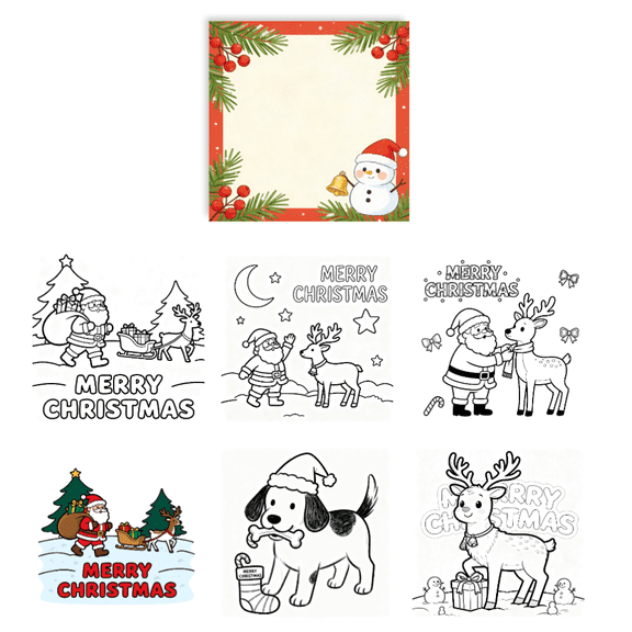Yooma Christmas Coloring Sticky Notes Set (100 Pcs) - Random Non-Repeat Patterns, Thick Anti-Bleed Paper, Home Office Holiday Supplies