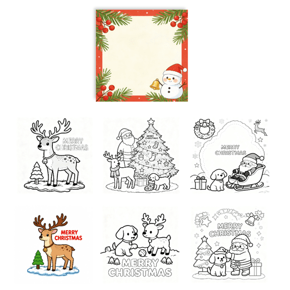 Yooma Christmas Themed Coloring Sticky Notes - 100 Pcs, Random Non-Repeat Patterns, Thick Anti-Bleed Paper