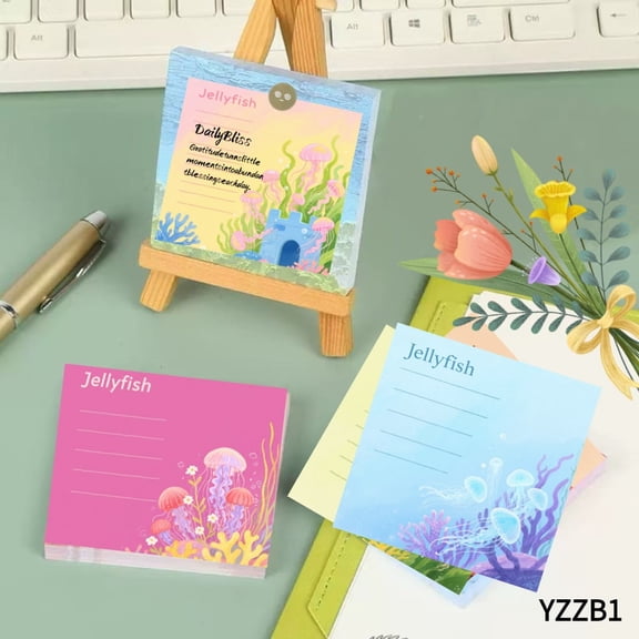 Yooma Cute Jellyfish Stationery Set,Colorful Design Planning Paper Random Note Cards 100-Pack | 3.54"x3.54" Self-Stick Emotional Messages | Ideal for Office Desk Decor, & Home Reminders