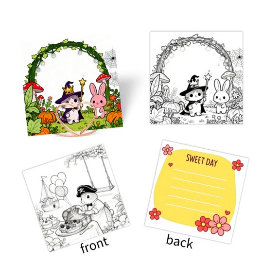 Yooma Magical Animal Coloring Sticky Notes (3.74x3.74In), 50-Pack with 55pcs Stickers+3pcs Mental Note Card Clip,Coloring Sticky Notes Set