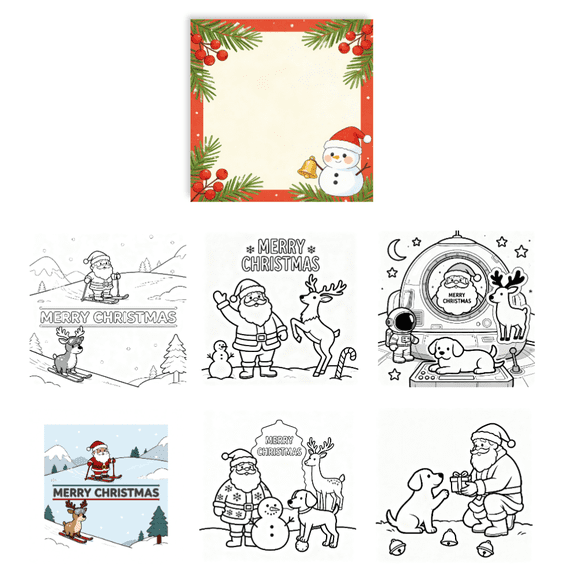 Yooma Random Non-Repeat Christmas Coloring Memo Pads (100 Pcs) - Thickened Anti-Bleed Paper, Sticky Notes for Reminders